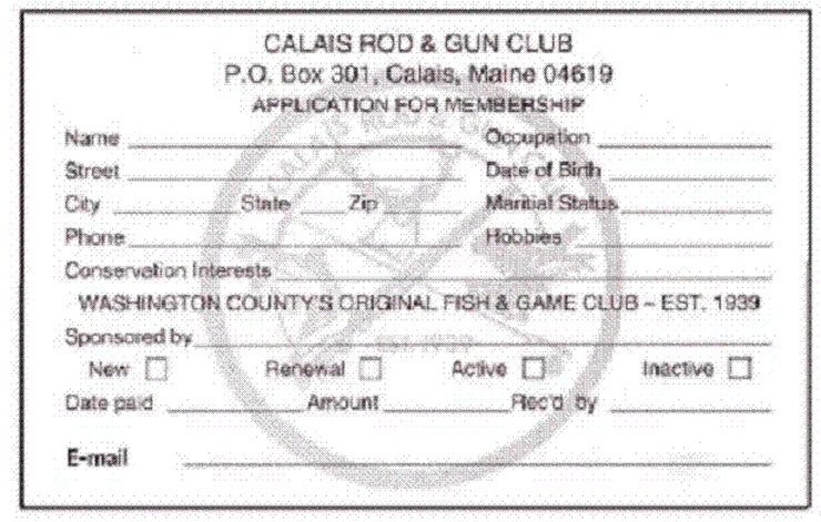 Application Form - Calais Rod & Gun Club
